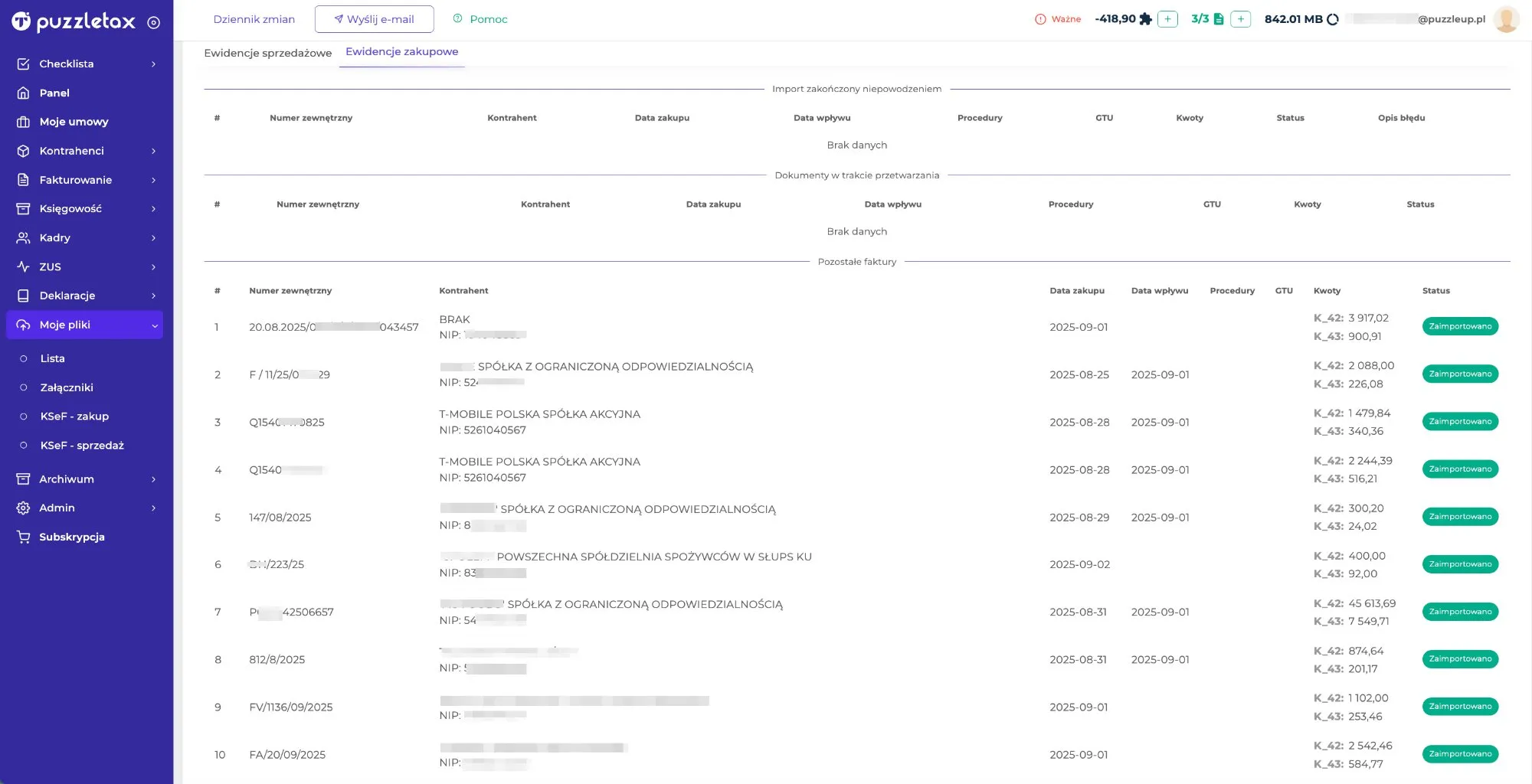 Import JPK VAT – ewidencja zakupów